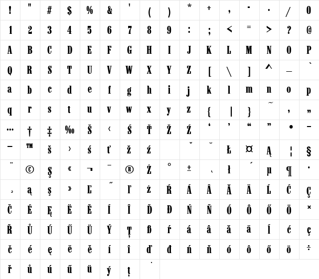MarlbDEE Regular  glyph index