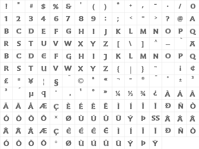 Moonglow Extended  glyph index