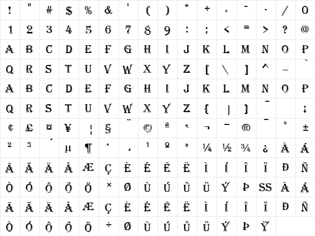 Algiers Regular  glyph index