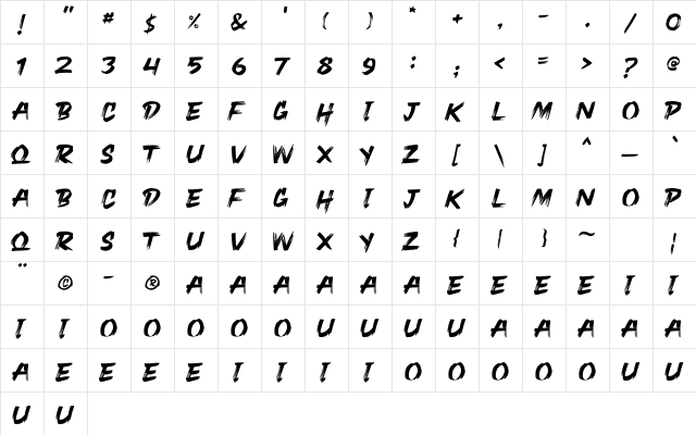 Slaztone Regular  glyph index