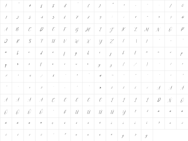 Sebbastian Italic Regular  glyph index
