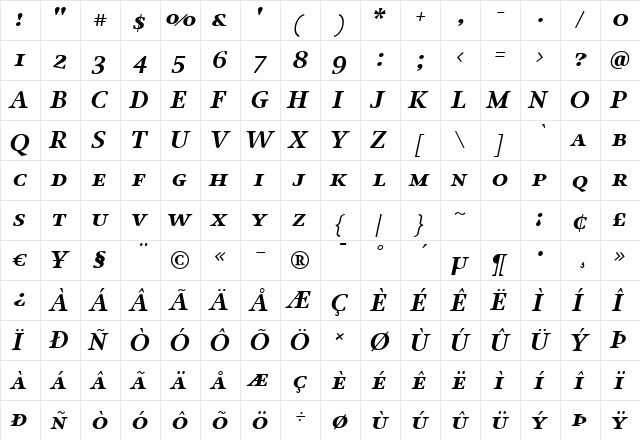 JudeBlackSmallCapsItalic Regular  glyph index