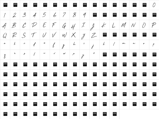 Stay Rad - Demo Regular  glyph index