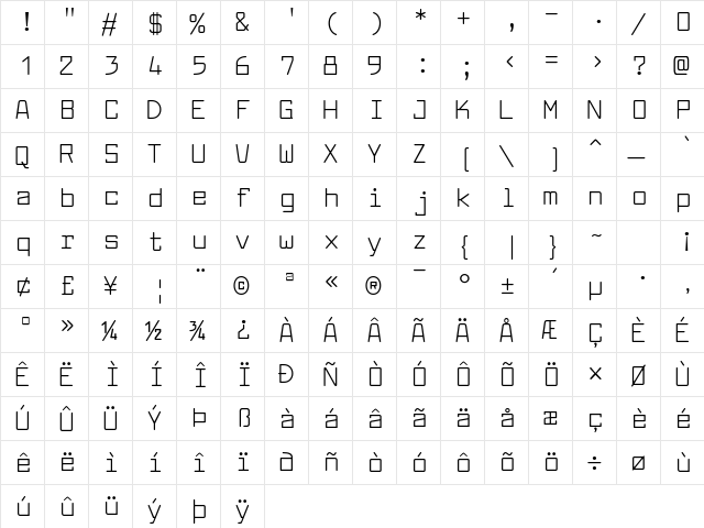 Larabiefont Regular  glyph index