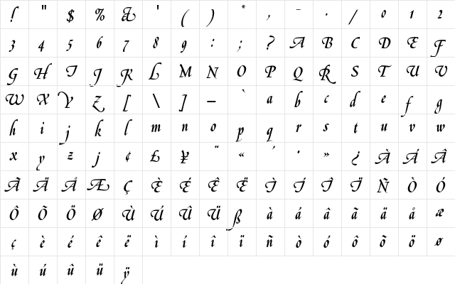 LeGriffeEF Regular  glyph index