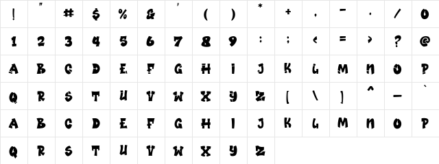 Boom Boom Regular  glyph index