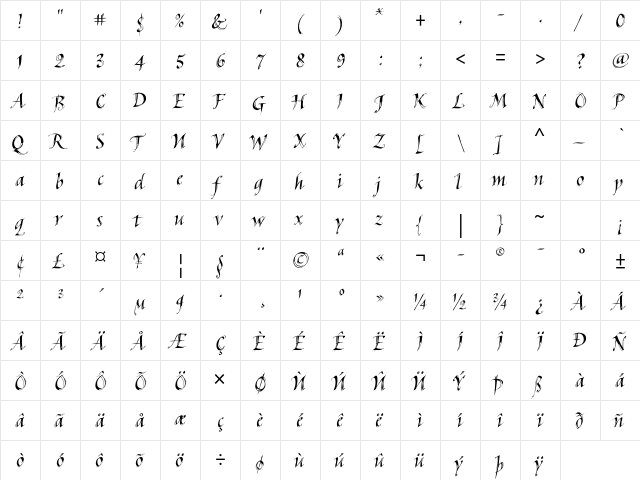 Hedera ITC Std Regular  glyph index
