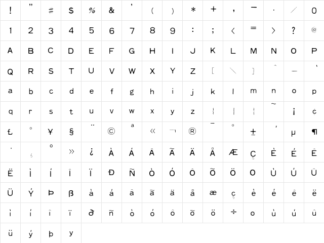 Faxfont Fine  glyph index