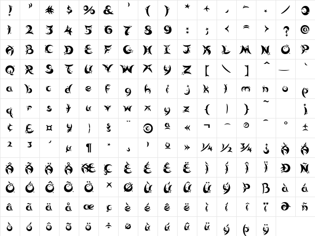 Moonlight Regular  glyph index