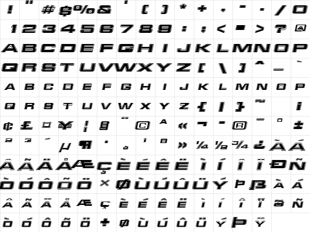 RedAlertExtended Italic  glyph index