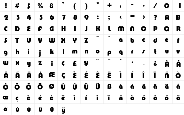 Fontane Regular  glyph index