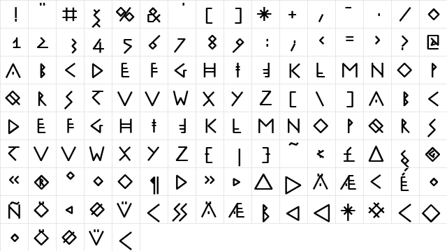 RuniK100 Regular  glyph index
