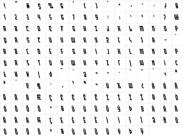 Peace & Houston Leftalic Regular  glyph index