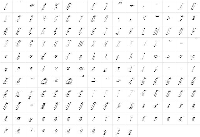 FZ BASIC 44 HOLLOW ITALIC Bold  glyph index