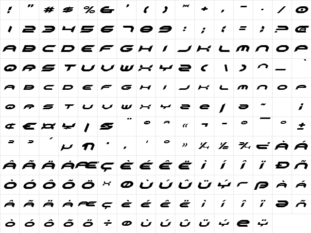 Omni Girl Italic Italic  glyph index