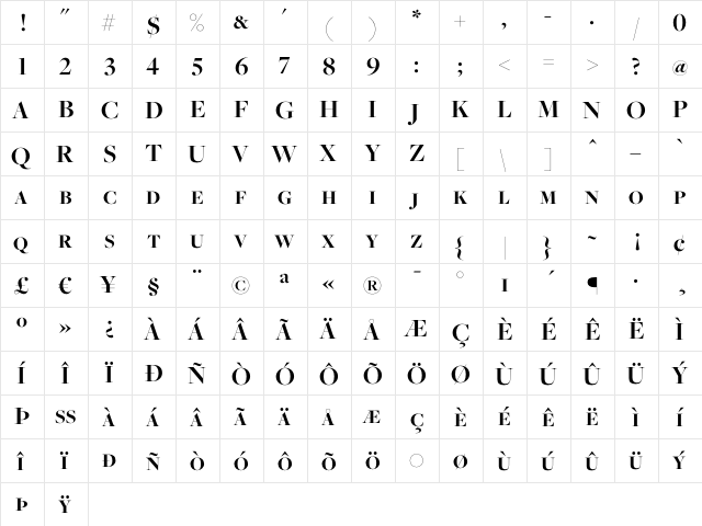 Freight Big Bold SC  glyph index