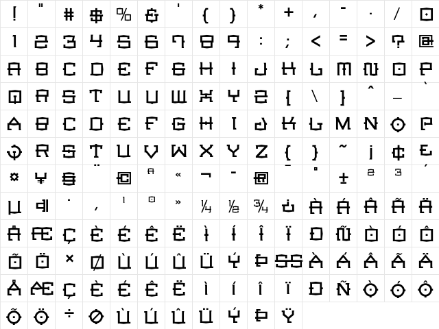 CrucibleLight Regular  glyph index