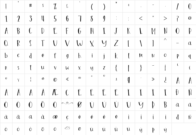 Marigold Regular  glyph index
