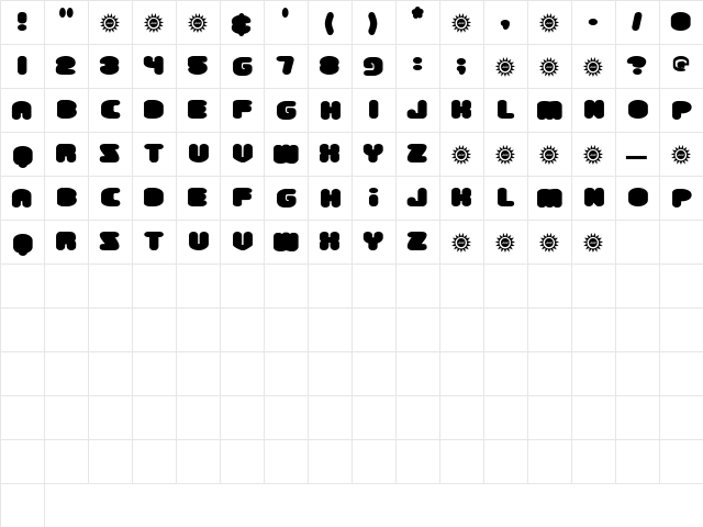 Fluff Regular  glyph index