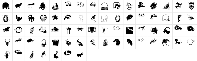 AnimalShadowsTwo Regular  glyph index