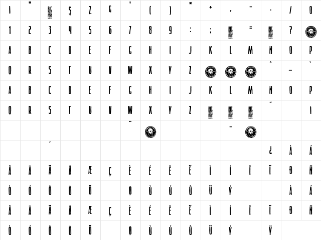 Big Titles Regular  glyph index