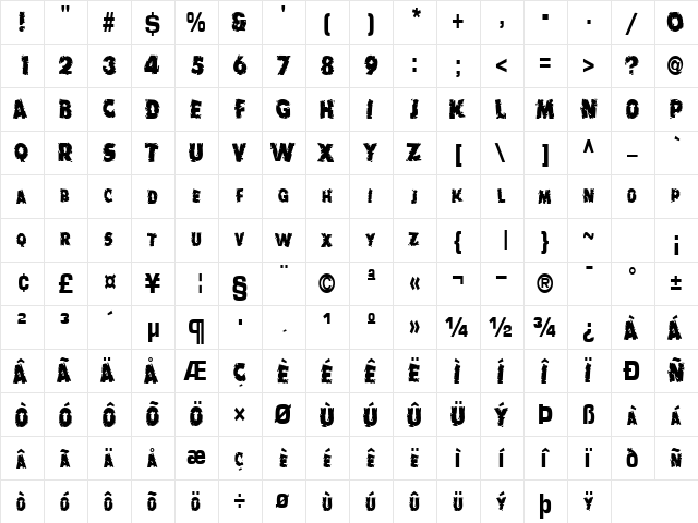 BadlyChipped66 Regular  glyph index