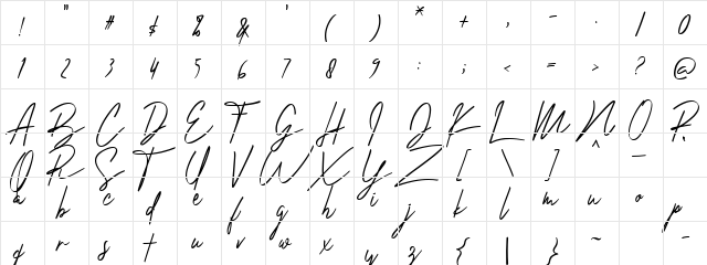 Elizavetha Regular  glyph index