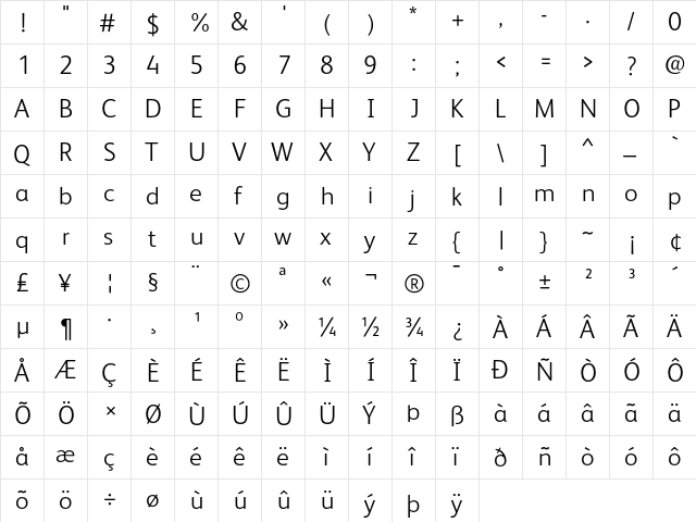 FSAlbert Light  glyph index