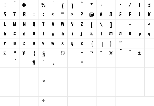 Rubrick Bold  glyph index