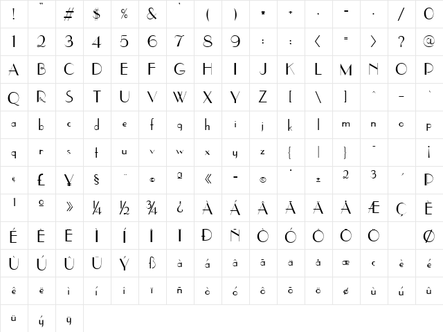 UpperEastSide Regular  glyph index