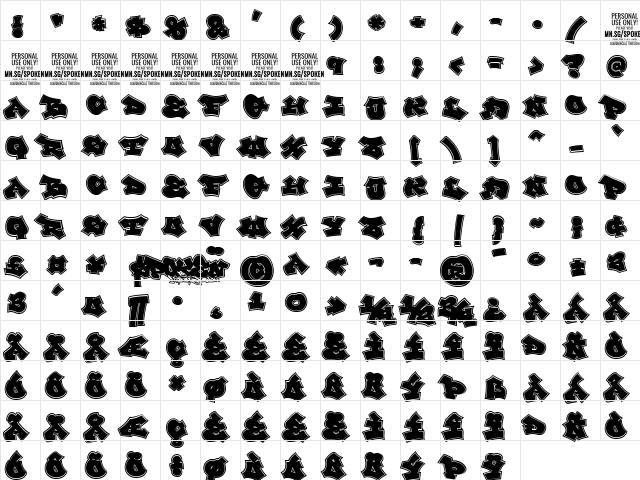 Spoken PERSONAL USE ONLY Regular  glyph index