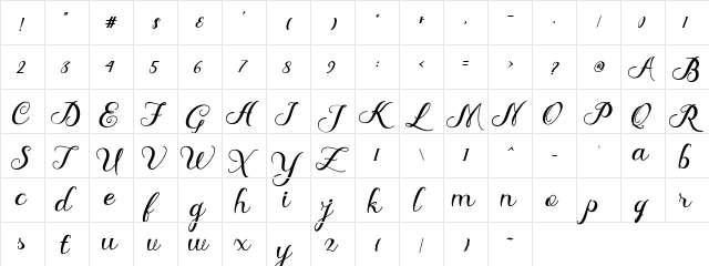 Delima Regular  glyph index