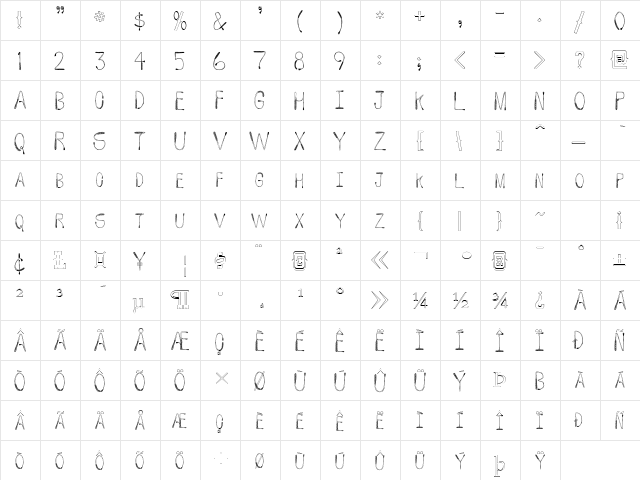 WHIP FONT Regular  glyph index