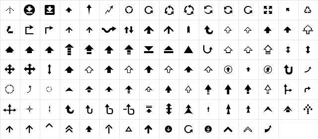 Arrow 7 Regular  glyph index