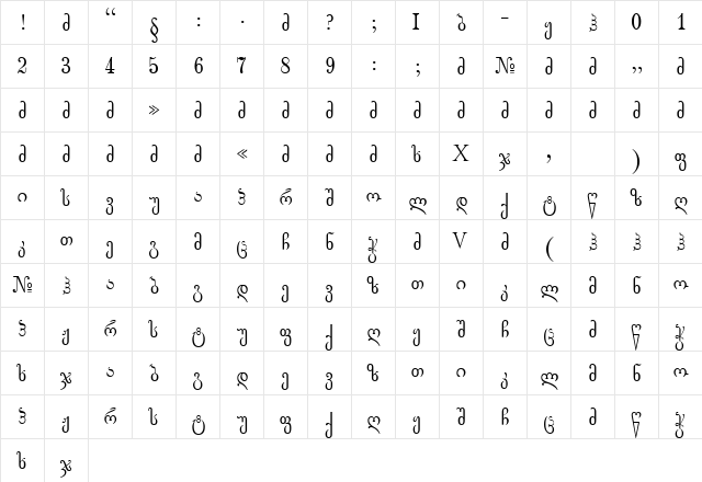 Geo_Gogebasvili Regular  glyph index