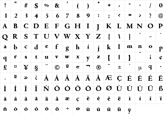 Cambridge-Bold Regular  glyph index