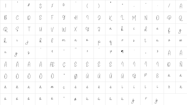 Belandia Regular  glyph index