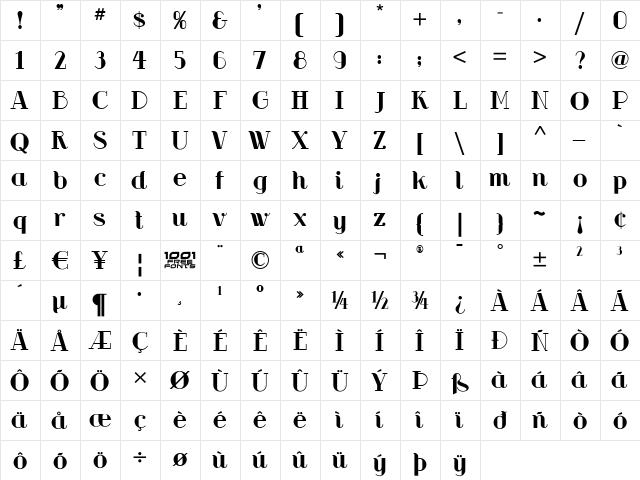 Riot Squad NF Regular  glyph index