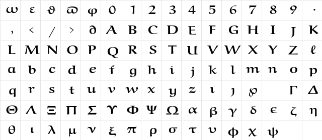 eurb5 Regular  glyph index