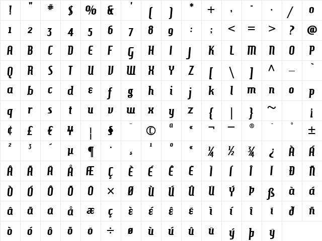 HamburgerHeaven Regular  glyph index