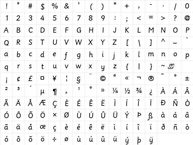 Upstart SSi Regular  glyph index