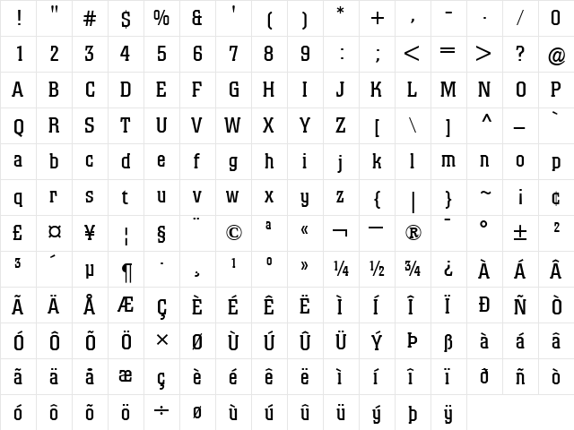 Colossalis Roman  glyph index