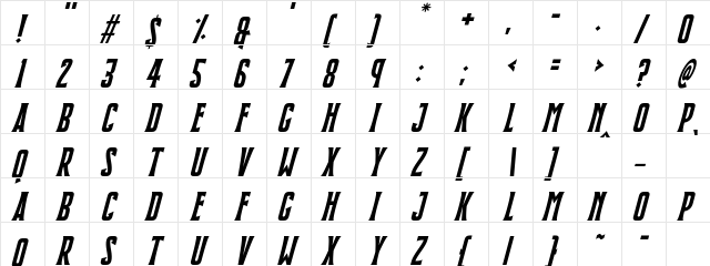 Blackmoon Quest Italic  glyph index