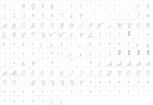 berlinsignature Regular  glyph index