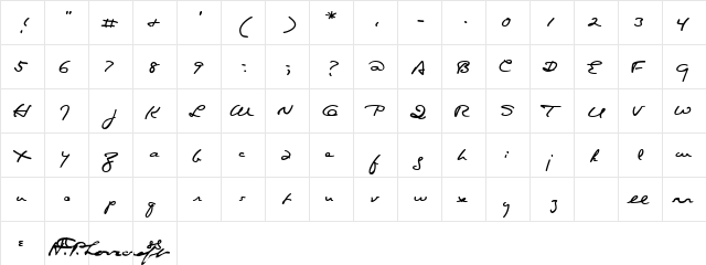 Lovecraft Cursive HPLHS  glyph index