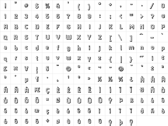 Ganymede3D Regular  glyph index