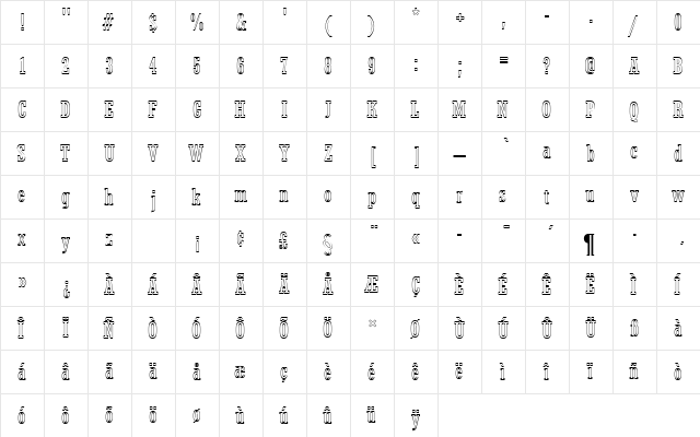 StymieTRegConOu1 Regular  glyph index