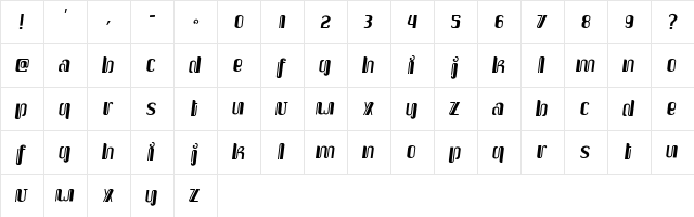 Upakarti Serong Regular  glyph index