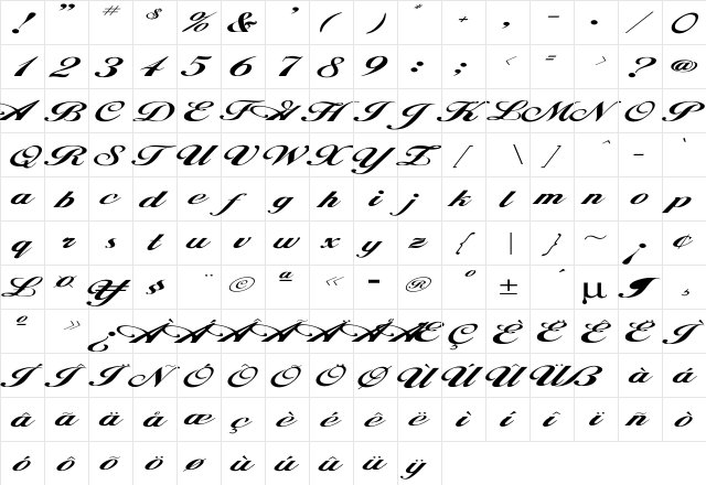 Hancock Ex Regular  glyph index