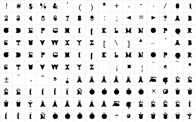 ROCK MODUS Regular  glyph index